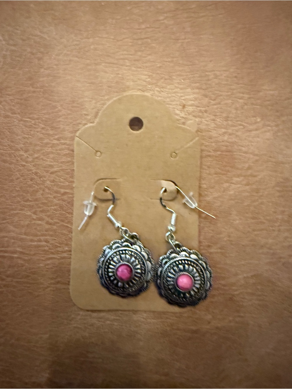 Western Vintage-Style 925 Sterling Silver Drop Earrings with Pink Accent